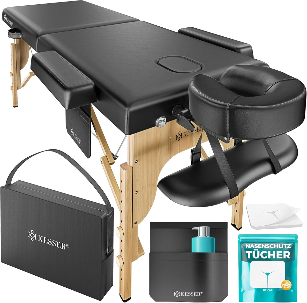 KESSER® Massagetafel inklapbaar - Tot 250kg - Verstelbaar - Zwart