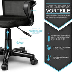 TRESKO Ergonomische Bureaustoel - Verstelbaar - Zwart