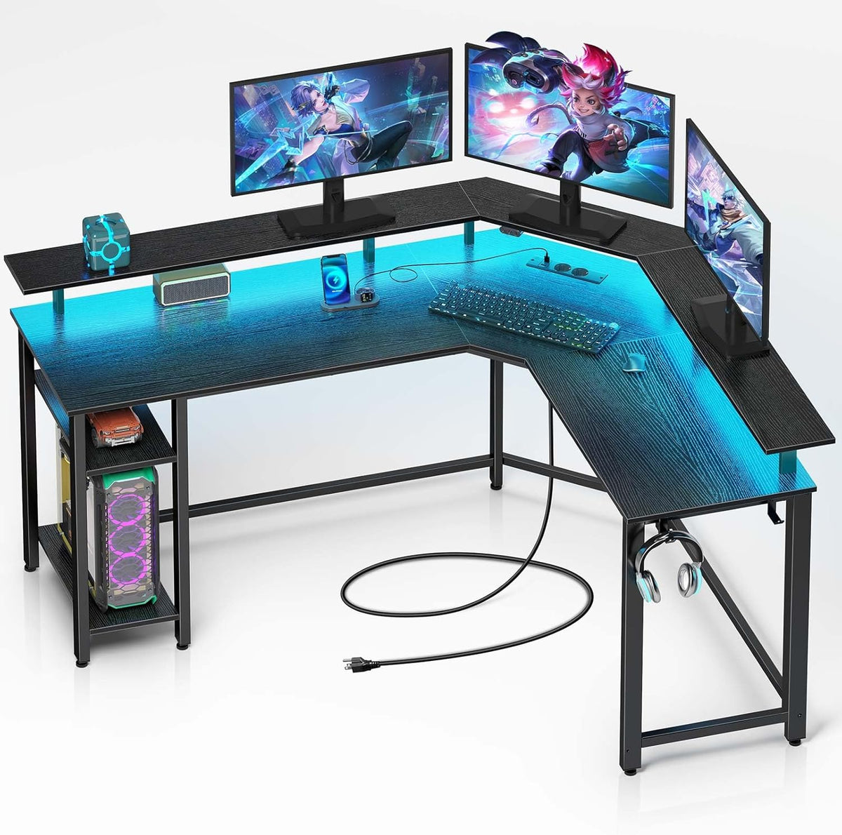Gaming bureau - Gaming desk - Hoekbureau - 135x117 cm - Zwart - Rolanstar