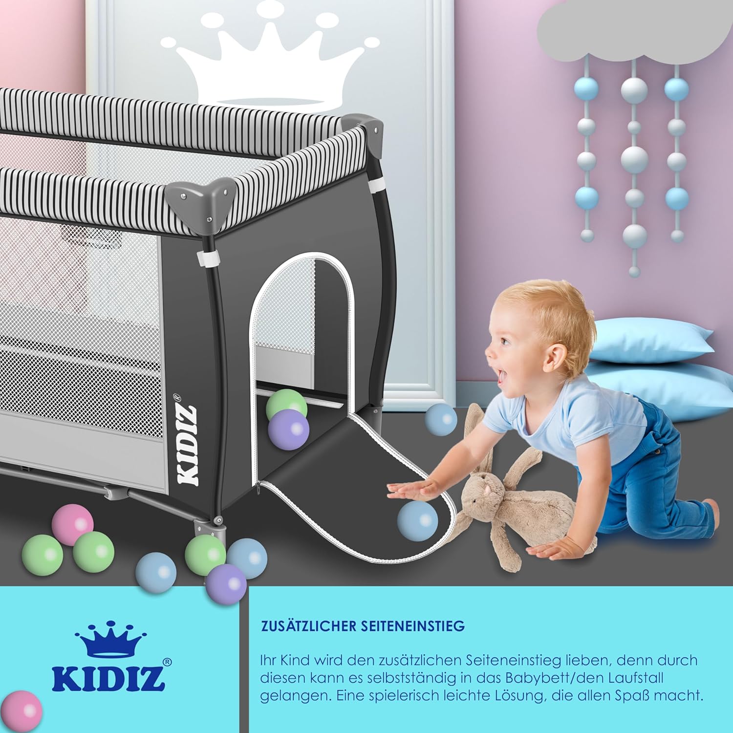 KIDIZ® 3in1 Babybedje - Campingbedje - Ledikant  - Zwart
