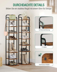 Hzuaneri SR04301B Verticaal schoenenrek, 8 verdiepingen, schoenentoren voor kleine ruimtes, vrijstaand, verstelbaar, ruimtebesparend, bruin en zwart