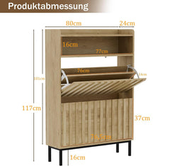 UEV Schoenenkast met 2 kleppen, smal, schoenenkast voor hal en woonkamer, schoencommode met kantelbeveiliging, schoenopslag, verstelbare scheidingswanden voor verschillende soorten schoenen, natuur