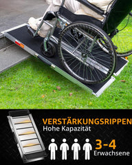 PURFINO Rolstoelhelling, 122 cm, belastbaar tot 363 kg, antislip aluminium, inklapbare rolstoelhelling met carborundum bekleding voor treden, deurdrempel, stoepranden, trappen en auto's
