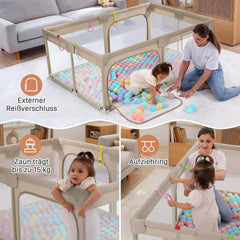 Dripex Box voor baby's, box met ademend net, speelbox voor baby's, 5 boxringen, 120 x 180 cm, bruin