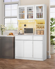 Hzuaneri Keukenkast, dressoir, commode keuken met stopcontacten en led-lichtstrips, met werkbladen en twee laden, verstelbare planken, keuken, 40 x 100 x 180 cm, wit, PT00103XEU