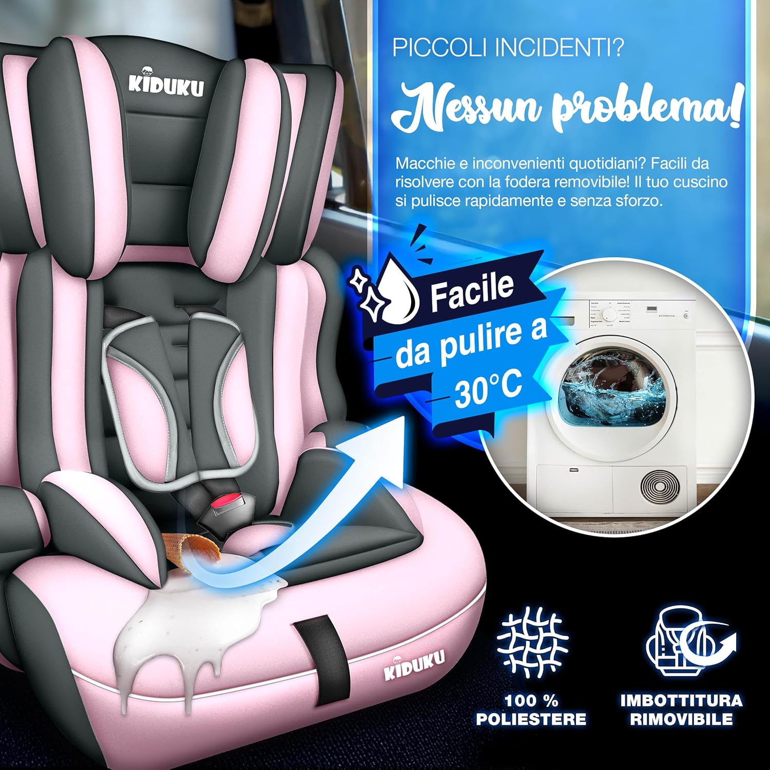 KIDUKU® Autostoeltje - Kinderzitje - Veiligheidsgordel - Grijs