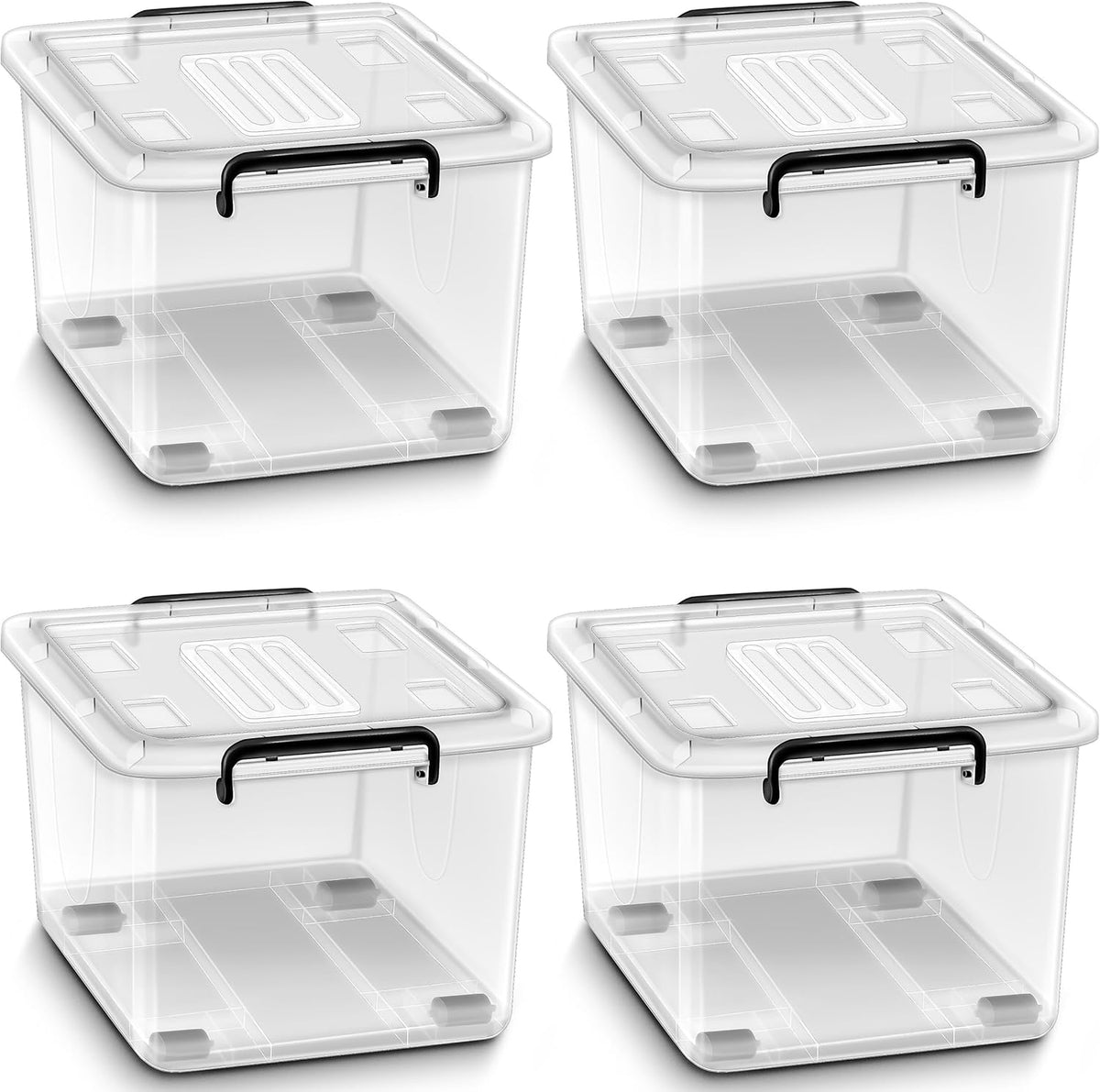 tillvex Opbergdozen met deksel, geschikt voor levensmiddelen, kunststof boxen, stapelbaar, opbergsysteem, grote opbergdoos, kledingdozen, 100% nieuw materiaal (set van 4, 27 liter)