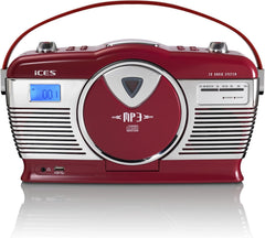 iCES ISCD-33 draagbare retro radio met cd/mp3-speler (USB) rood