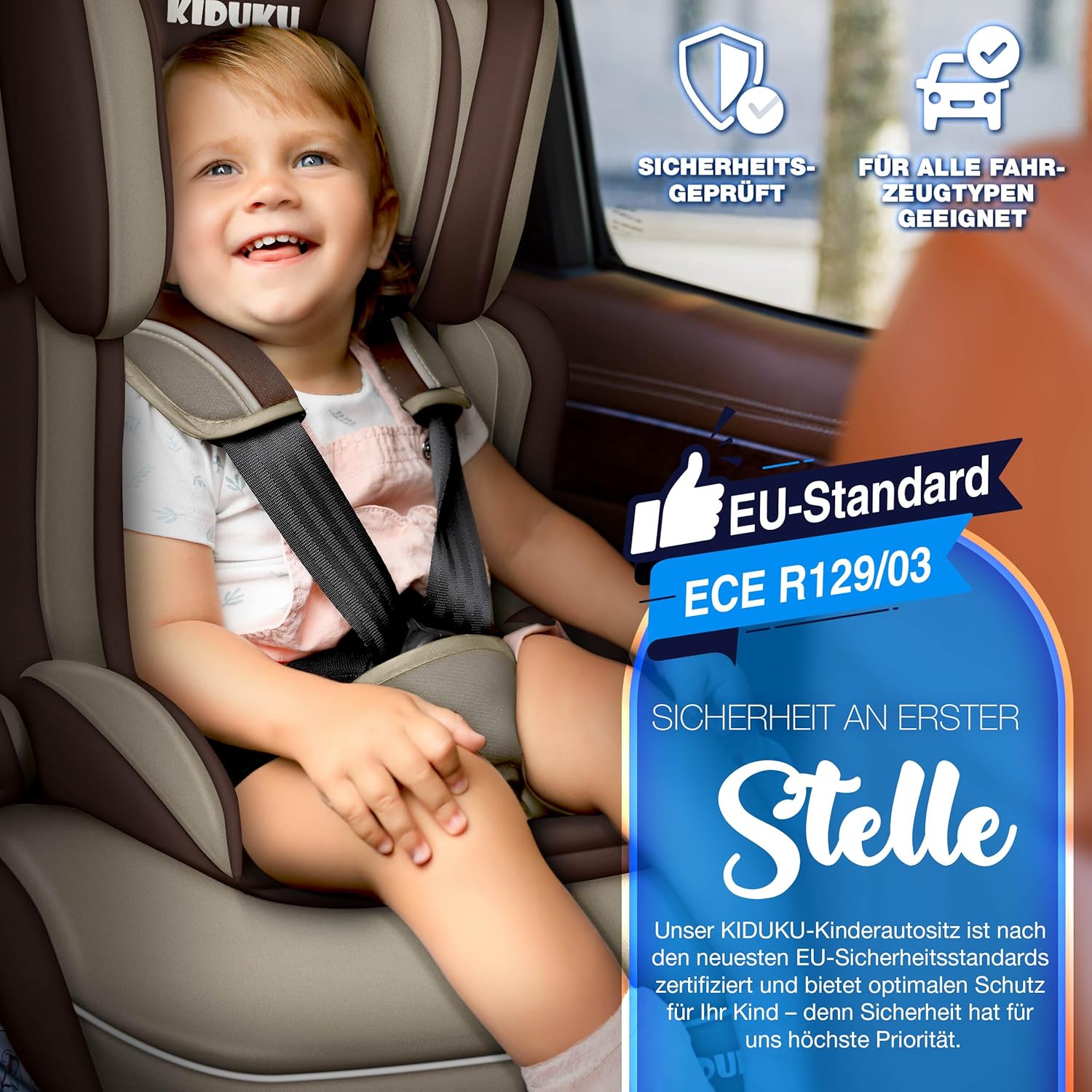 KIDUKU® Autostoeltje - Kinderzitje - Veiligheidsgordel - Bruin