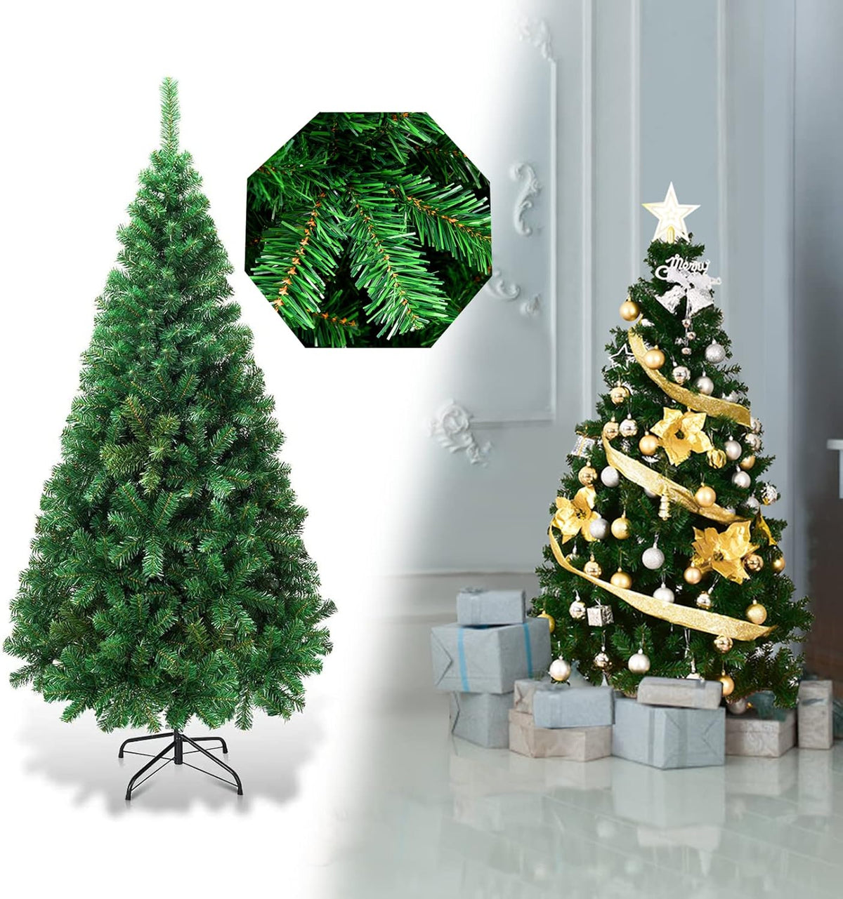 COSTWAY Imitatiekerstboom met metalen standaard, groen, 150cm