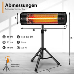 Infrarood Verwarming - Terrasverwarmer - Elektrisch - Heater - Zwart - TRESKO®