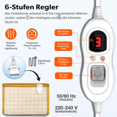 sinnlein Voetwarmer met 6 temperatuurstanden en timer, elektrische voetverwarming, oververhittingsbeveiliging en automatische uitschakeling, beige •