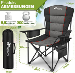 Campingstoel - Visstoel - Vouwstoel - Kampeerstoel - Opvouwbaar - Donkergrijs - Tresko®