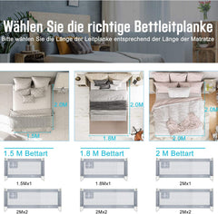 Bedhekje - 200 cm - Bedrand - Bedrail - Bedrek - Grijs - Aufun