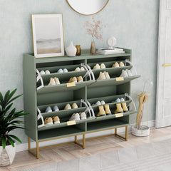 UEV Schoenenkast smal met 4 kleppen, 100x24x103,5cm schoenenrek (groen)