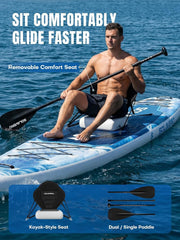 SOLAVERO Opblaasbaar Stand-Up Paddle Board, Extra Groot SUP met Zitje, Premium Accessoires, Antislip EVA-dek voor Tieners en Volwassenen, Draagvermogen 272 kg, Avontuurlijk Paddle Board voor Meren en Rivieren