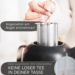 Theepot met filter - Keramiek - 1,3L - RVS - Zwart - STEINZEIT