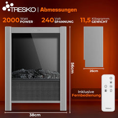 Sfeerhaard elektrisch - Elektrische haard - Met verwarming - 2000W - Wit - TRESKO