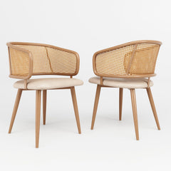 Eetkamerstoelen met rotan rugleuning, zitkussen van PU-leer, moderne en eenvoudige stijl, comfortabel en ademend, geschikt voor restaurants, woonkamer en cafés (2)