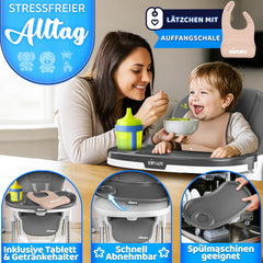 KIDUKU® Kinderstoel voor baby's, 3-in-1 met opzetstuk voor pasgeborenen + slabbetje, activiteitsboog en tafel, kinderstoel, inklapbaar, met ligfunctie, in hoogte verstelbaar, meegroeiend, 0-36 maanden