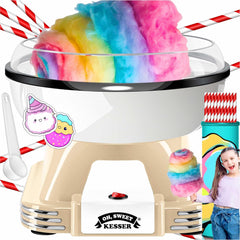 KESSER® Suikerspinmachine set voor je huis, met 30 x suikerspinstaafjes en maatlepels, retro katoenen snoepmachine, suikerspinmachine met accessoires, hoogte 22 cm, 500 W, crèmewit
