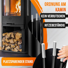 KESSER® Haardbestek set 4-delig haardaccessoires - modern design, gecoat, hoogwaardig haardgarnituur uit 4 delen: bezem, schep, pookhaak, standaard stalen roestvrijstalen handgrepen, zwart