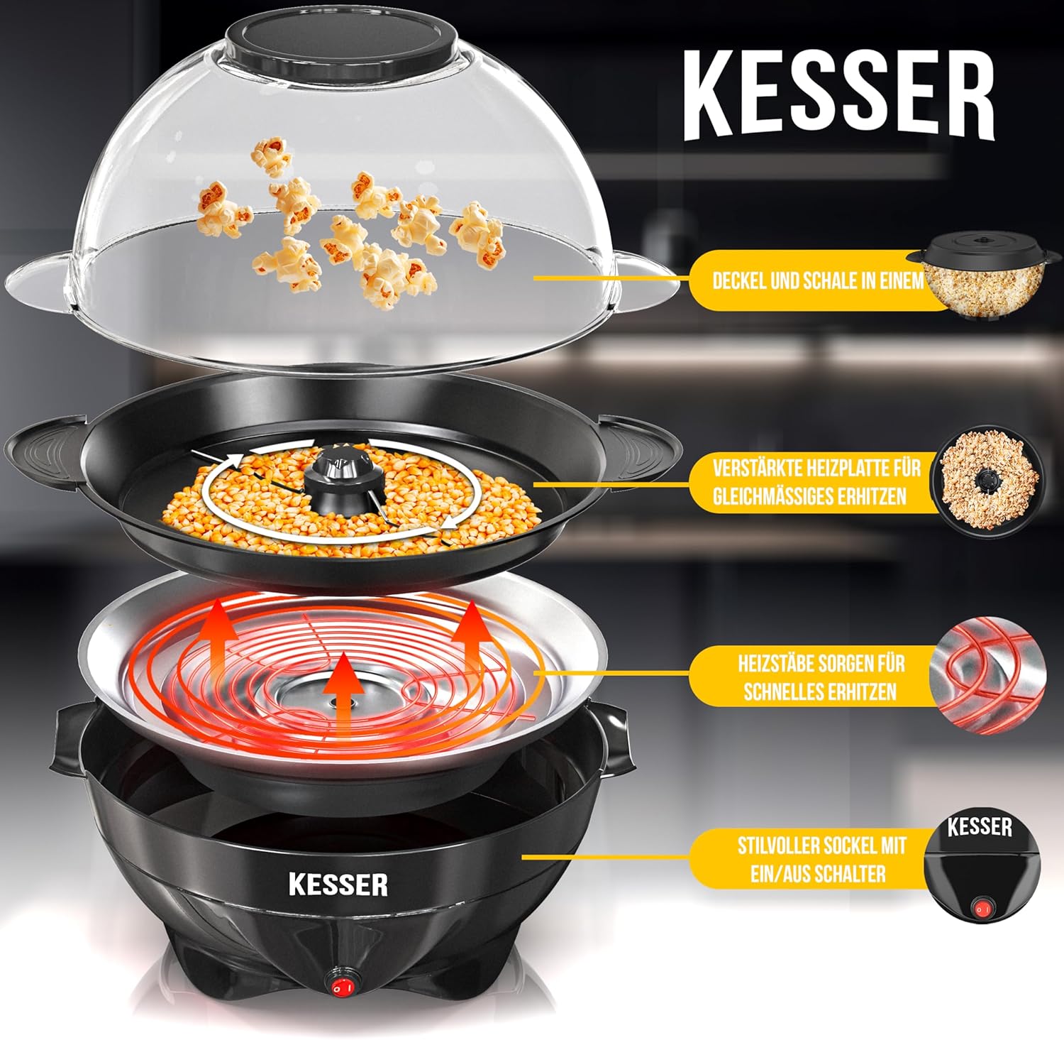 KESSER® Popcornmachine - Popcornmaker - 800W - 5,5L - Zwart