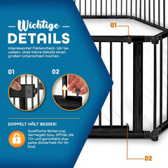 KIDUKU® 7,2 meter babybox XXL inklapbaar incl. deur | box met dubbele beveiliging | afsluitrooster voor kinderen incl. 8 elementen | kruipruimte individueel vormbaar