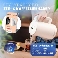 Stillstern waterkoker met temperatuurregeling [1,7 l, 2200 W, 40-55-70-85-100 °C], 12 uur warmhouden, roestvrijstalen waterkoker met precisietuit, snelle opwarming, campingwaterkoker, matte afwerking, beige