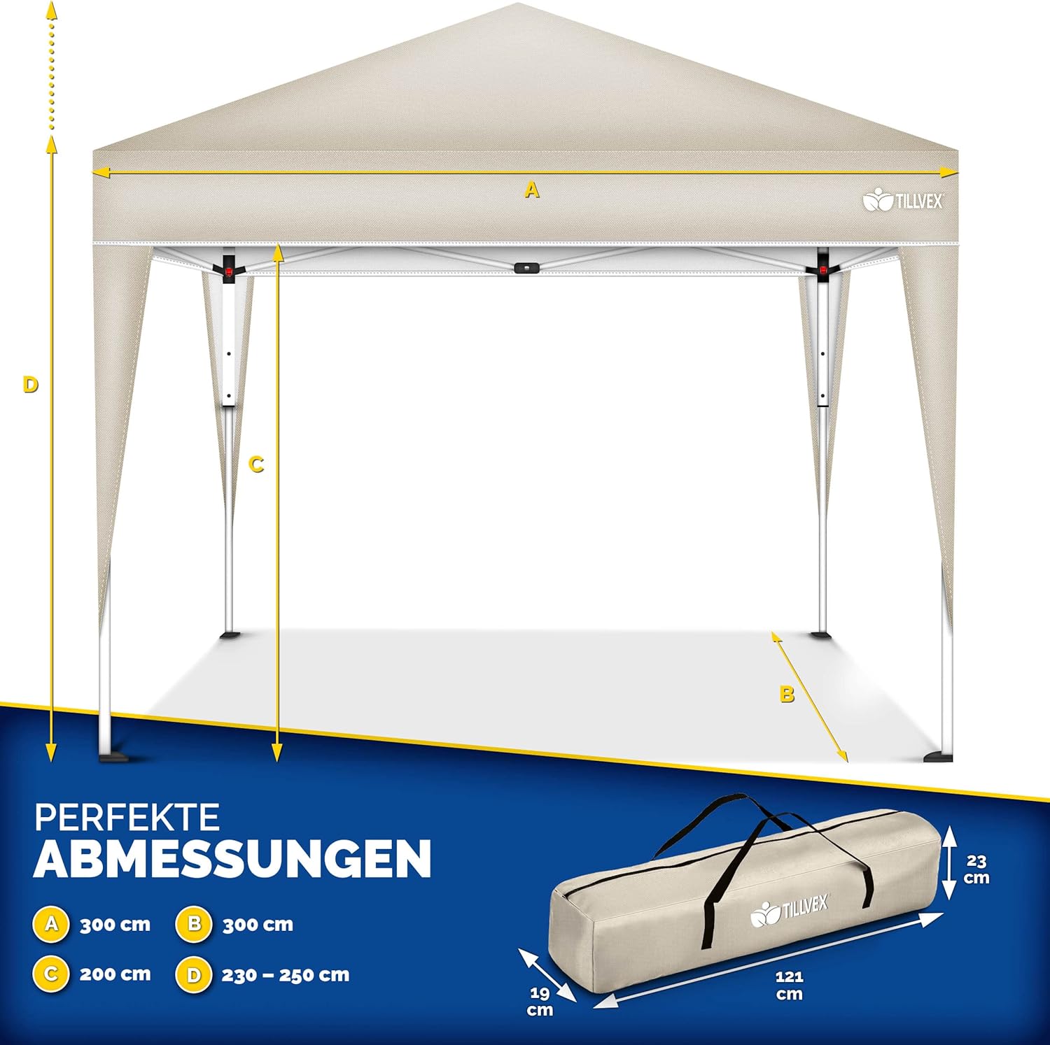 Tillvex® Partytent - 3x3m - Paviljoen - Easy Up - Crème