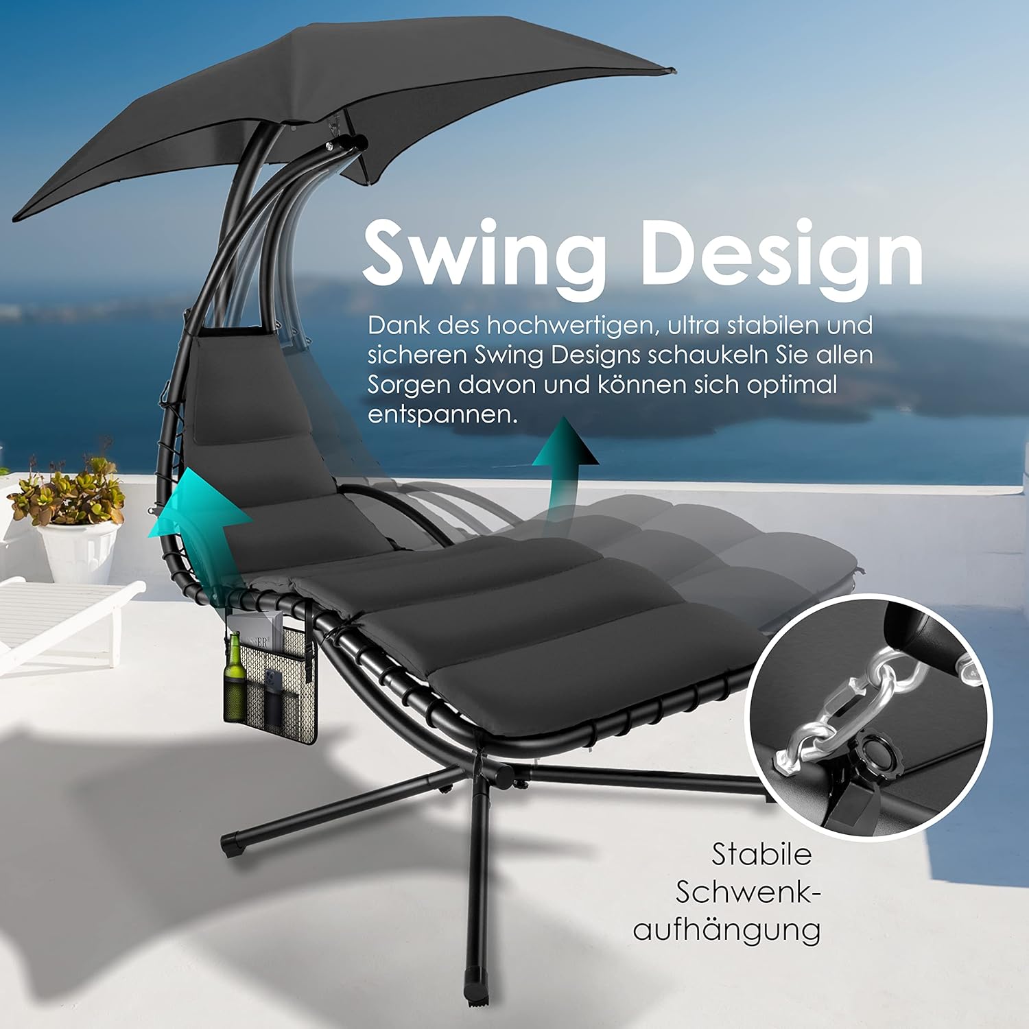 Kesser® Hangstoel - Ligstoel - Ligbed - 200x194x100cm - Antraciet