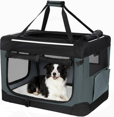 Hondenbox, opvouwbaar, met 3 deuren, 91,4 x 63,5 x 63,5 cm, grijs