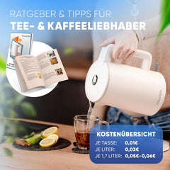 Stillstern Waterkoker met roestvrijstalen filter, PFAS- en PTFE-vrij, 1,7 l - 2200 W, waterkoker met precisie-uitloop en anti-vingerafdrukcoating, snel opwarmen, theekoker camping, matte afwerking, beige