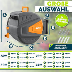 tillvex Slanghaspel water met wandhouder + draaggreep, slanghaspel met handdouche en tuinslang, 180 graden draaibaar, wandslangbox met automatisch oprolmechanisme (antraciet/oranje, 35 m)