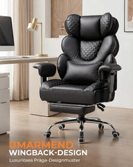 COMHOMA Ergonomische gamingstoel, bureaustoel, 180 kg, met verstelbare lendensteun en voetensteun, hybride design van kunstleer en mesh, 150° verstelbare rugleuning, hoge managersstoel, zwart