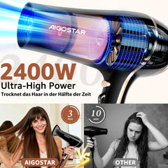 Aigostar Ionen-föhn, 2400 W, professionele haardroger met diffuser voor krullen | Sneldrogend, koude luchtknop, oververhittingsbeveiliging, 3 warmtestanden en 2 ventilatorstanden, voor thuis en styling