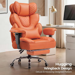 COMHOMA Ergonomische gamingstoel, bureaustoel, 180 kg, met verstelbare lendensteun en voetensteun, hybride design van kunstleer en mesh, 150° verstelbare rugleuning, hoge managersstoel, Oranje - CH910