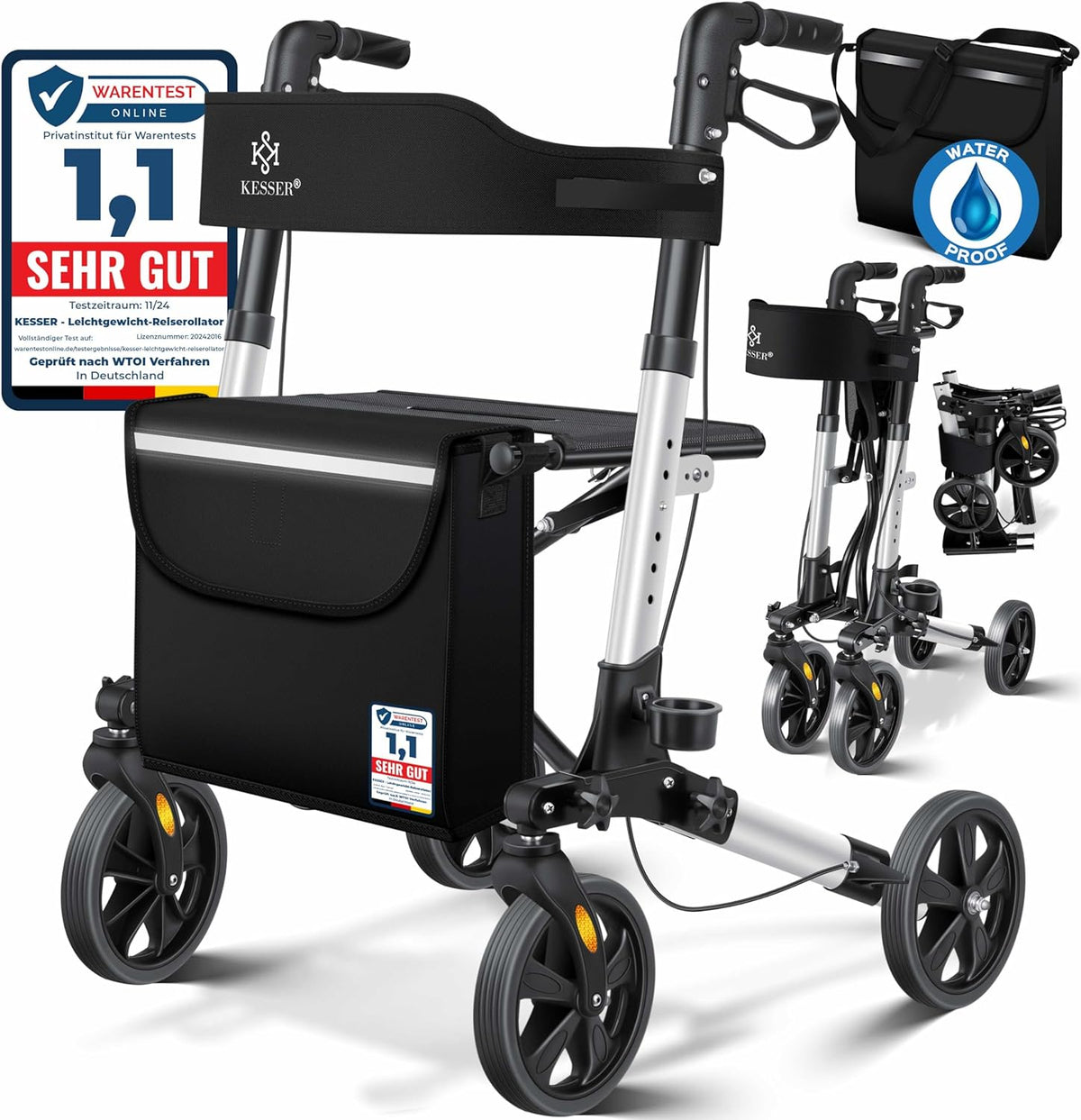 KESSER - Lichtgewicht Rollator - Dubbel Opvouwbaar - Zwart