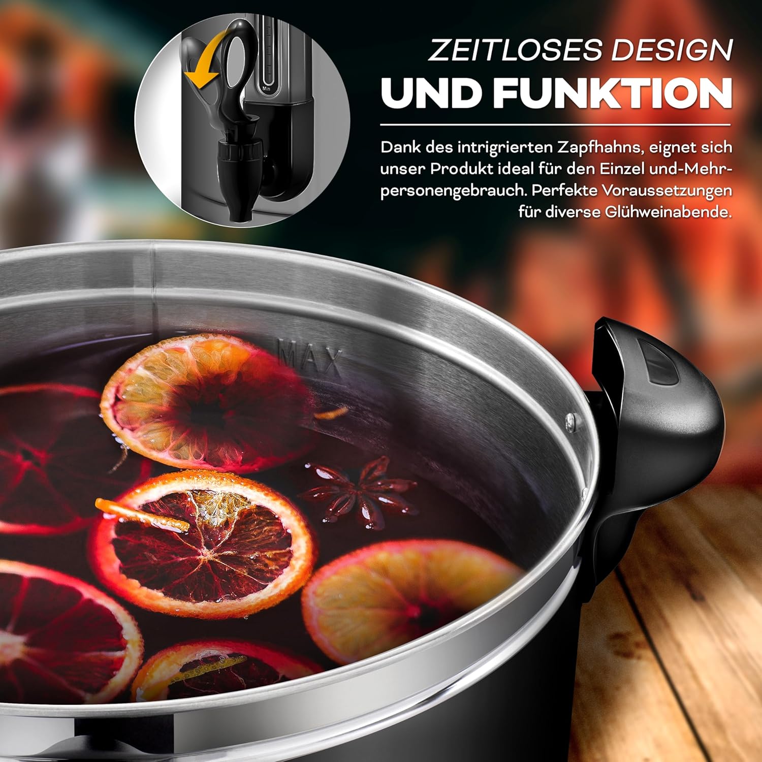 TRESKO® glühweinkoker, 6 l/1500 W, inmaaktoestel van roestvrij staal, glühweinautomaat, warmwaterdispenser, grijs