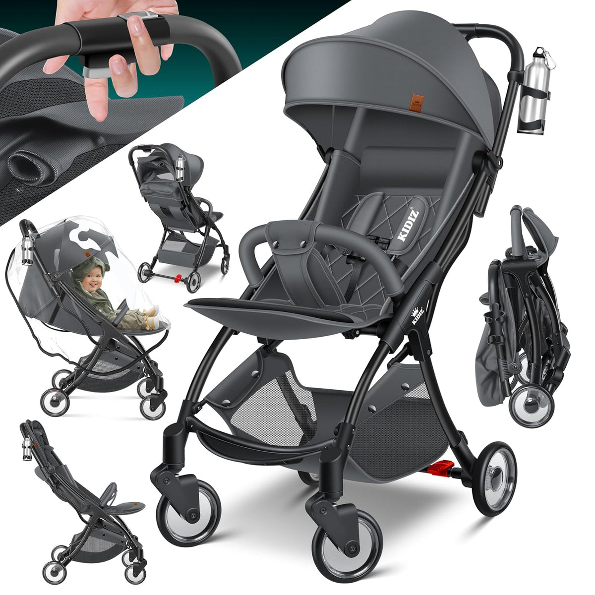 KIDIZ® Kinderwagen - Wandelwagen - Kinderbuggy - Antraciet