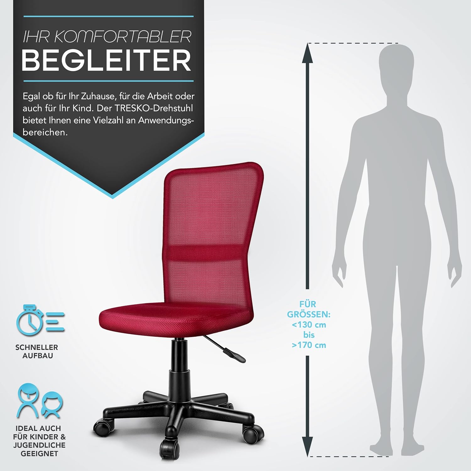 Ergonomische Bureaustoel - Verstelbaar - Rood - TRESKO