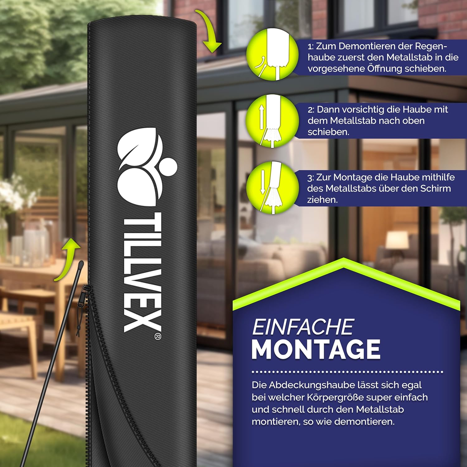 Tillvex® Parasol - Zweefparasol - Ø300cm - 360° Draaibaar - Antraciet