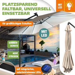 KESSER® Parasol 250 x 250 cm met ledverlichting, parasol voor balkon, tuin, zonwering, frame en standaard van aluminium, uv-bescherming, waterdicht en windbestendig, beige, met LED