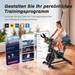 MERACH Hometrainer, fiets met verstelbare weerstand, stille hometrainer fiets met verbeterde led-monitor, tablethouder, indoor fietsfiets voor cardiotraining thuis, eigen app, tot 136 kg