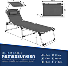 Ligbed - Ligstoel - Zonnebed - Opvouwbaar - Antraciet - KESSER®