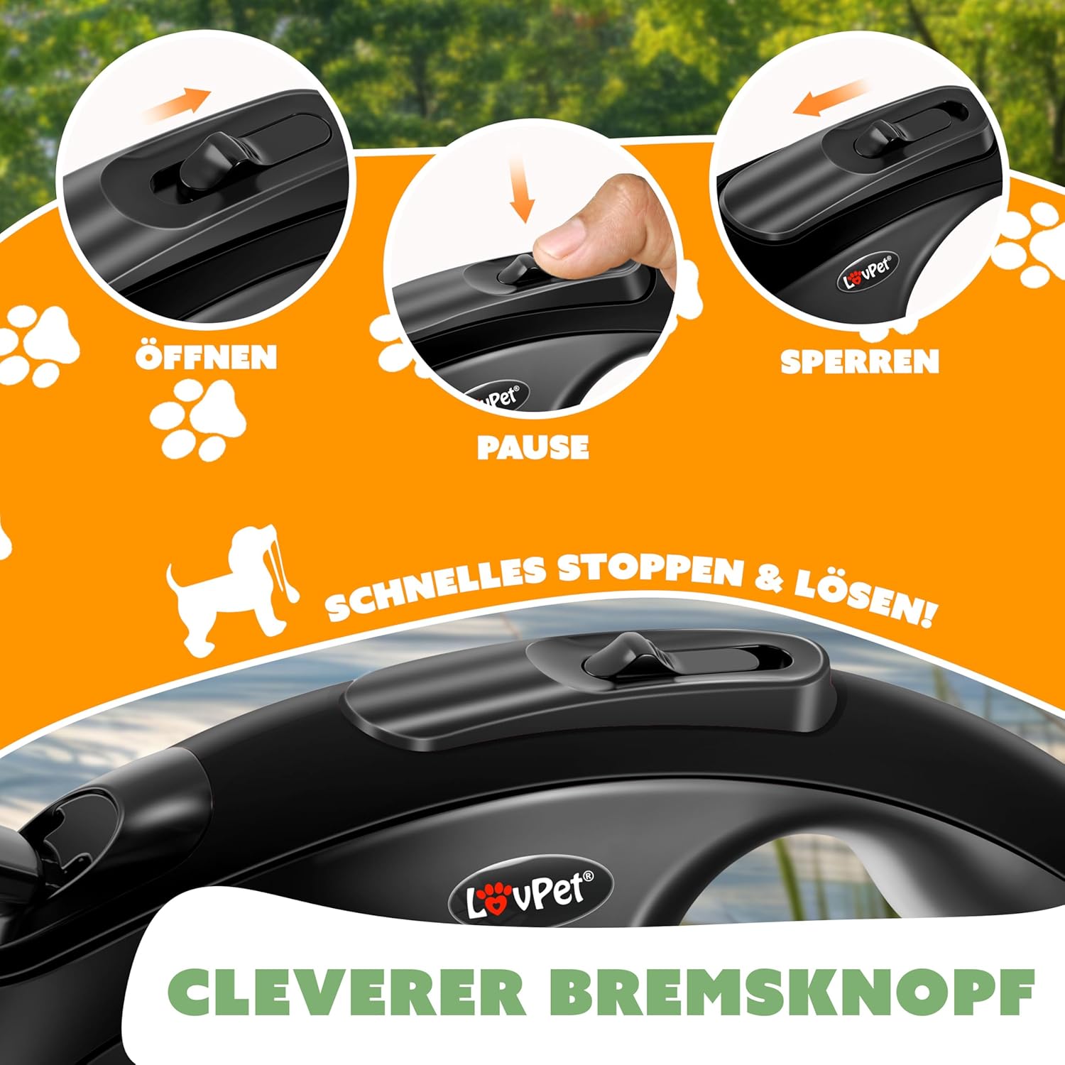 Lovpet® Hondenrollijn, 8 m, hondenriem voor kleine en grote honden, 50 kg, uittrekbare lijn, ergonomische en antislip handgreep, jogginglijn, 360 graden lijnverlenging, looplijn, reflecterende mazen
