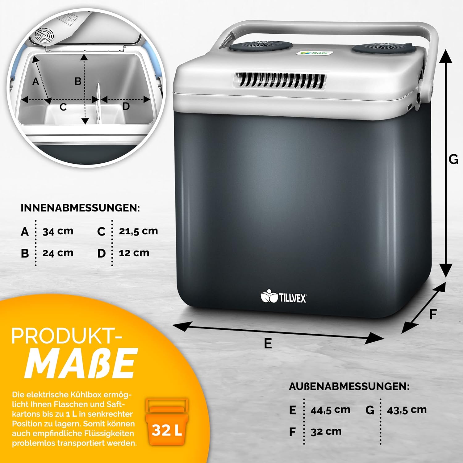 Tillvex® Elektrische Koelbox – 32L – 12V&  230V Stekker – Grijs
