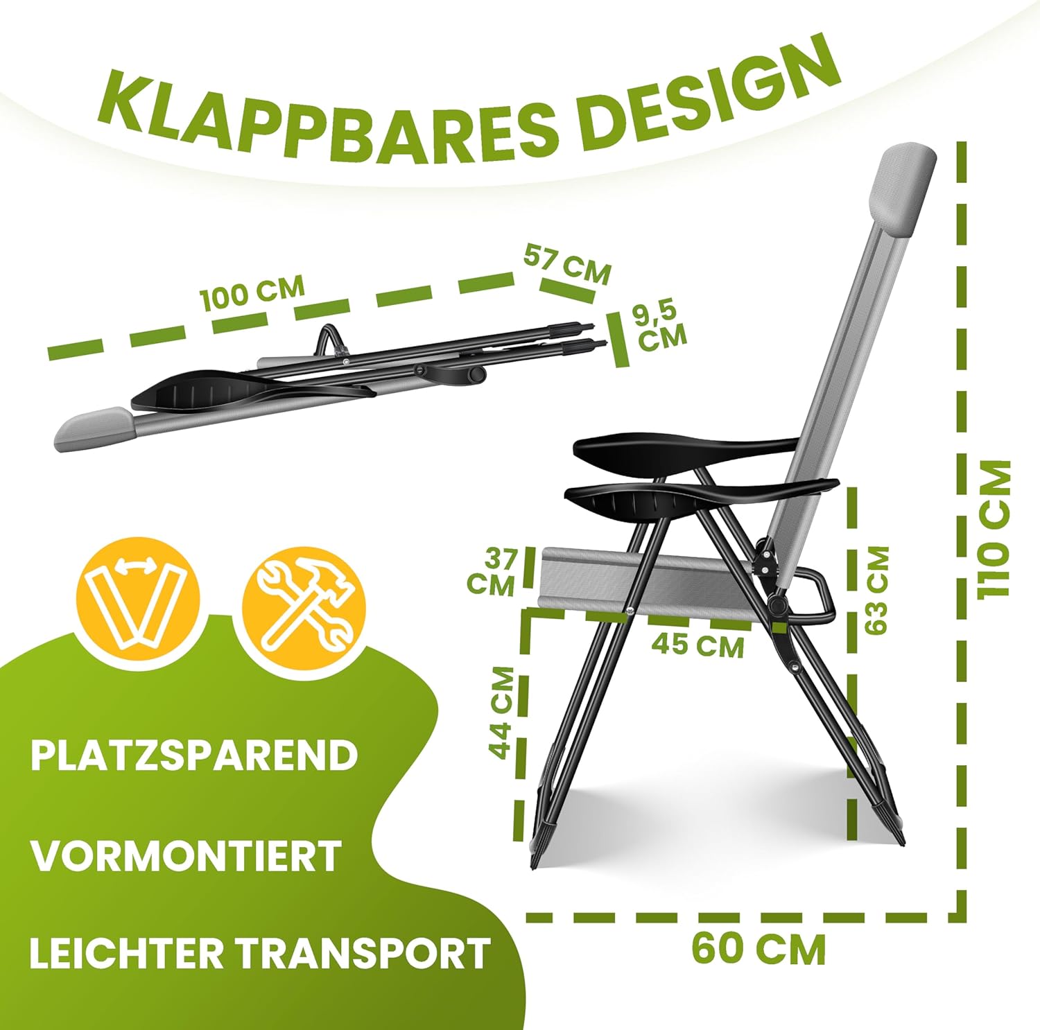 KESSER® Tuinstoel Opklapbaar - Set van 2 - Antislip - Grijs