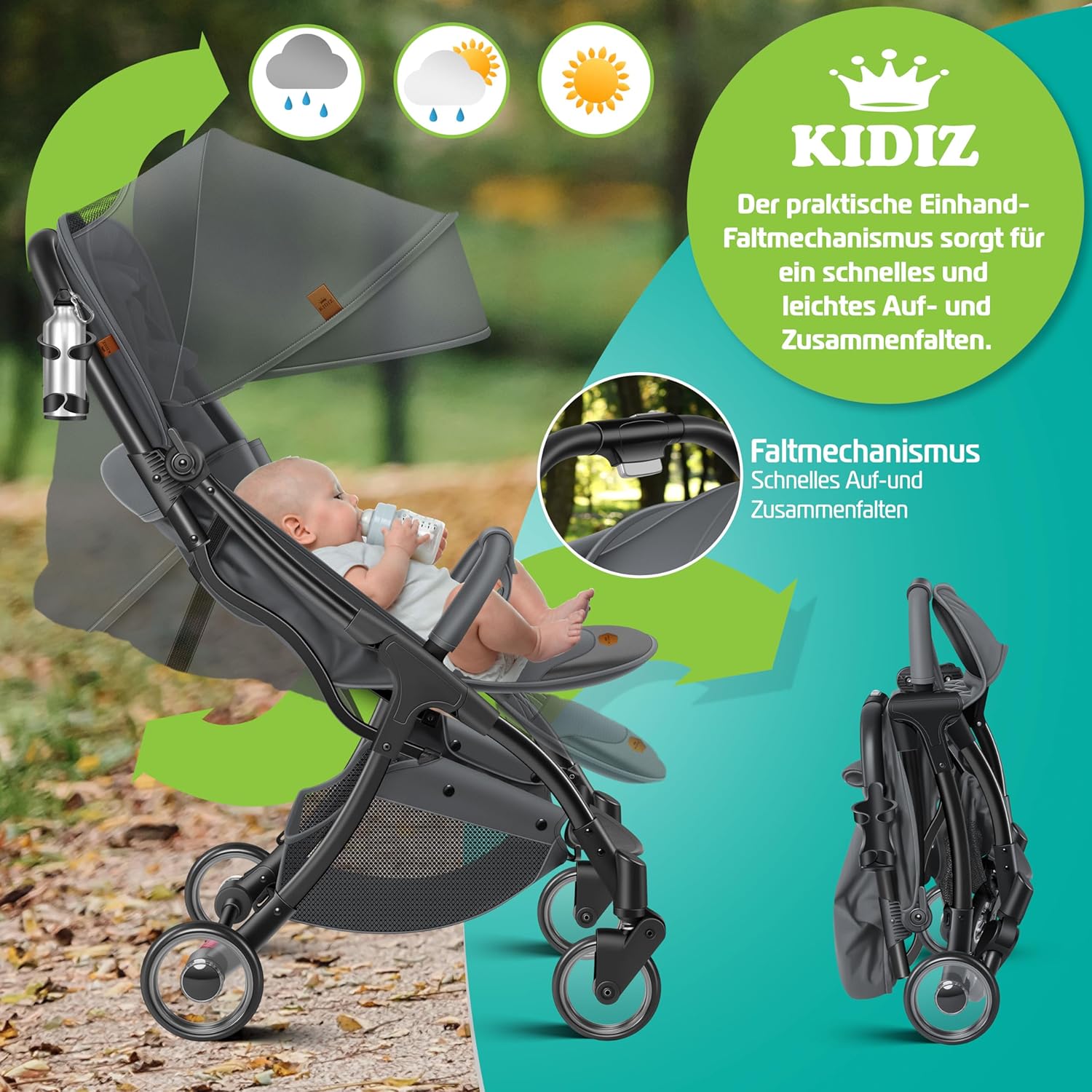 KIDIZ® Kinderwagen - Wandelwagen - Kinderbuggy - Antraciet