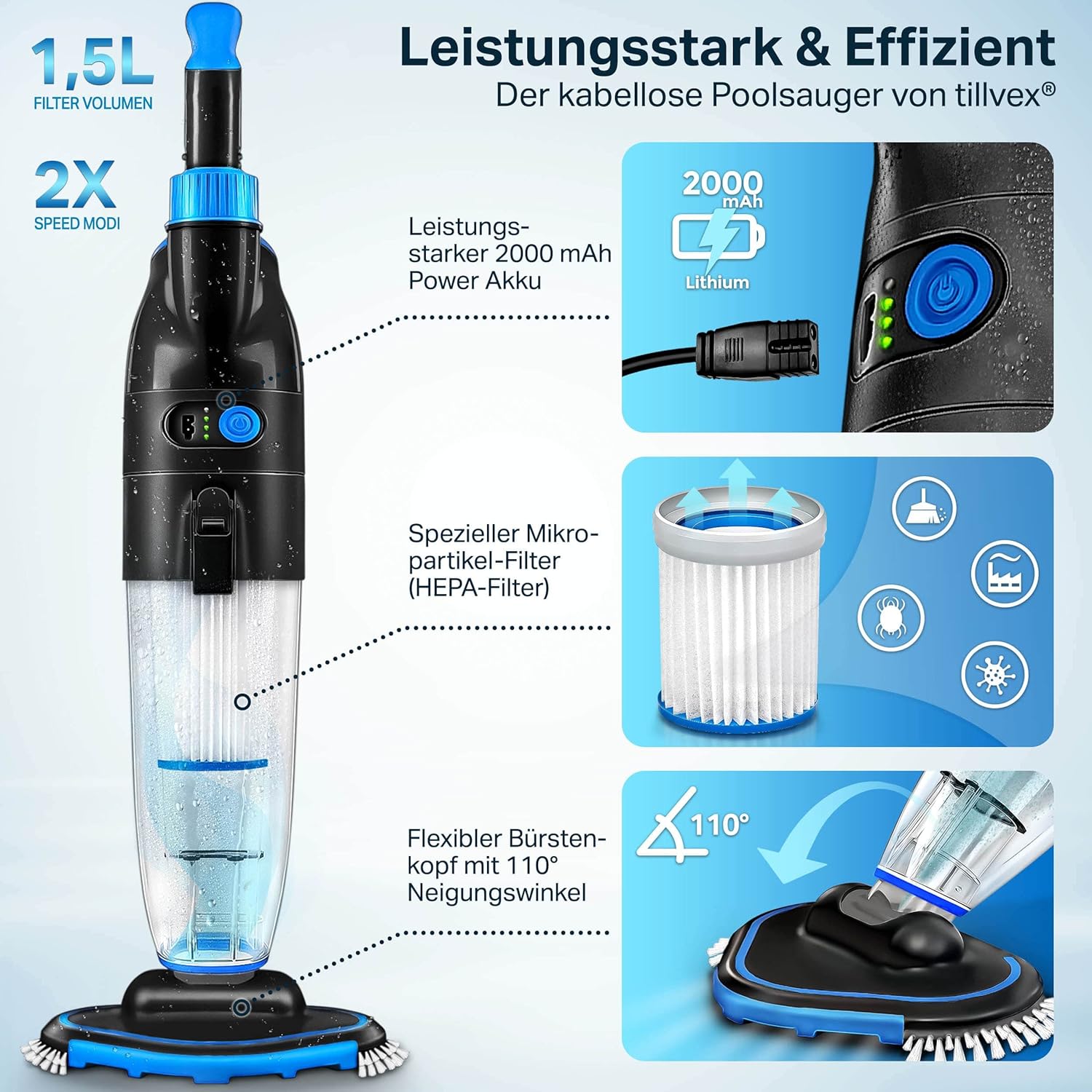 Zwembad stofzuiger - Zwembadstofzuiger - Zwembadreiniger - Zwart - Tillvex®